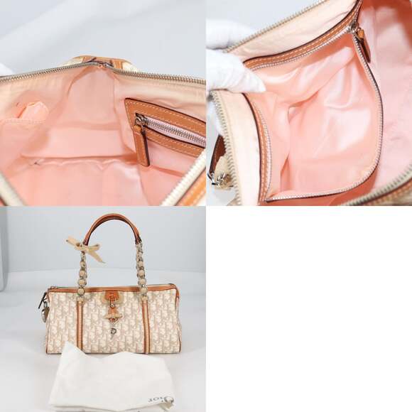 DIOR Trotter Canvas Romantic Hand Bag Pvc Beige Silver - Picture 13 of 13
